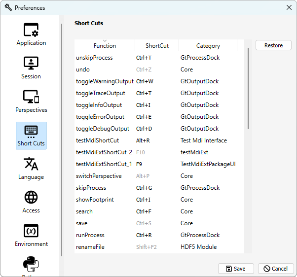 Screen shot settings in preferences