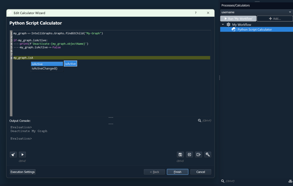 Python Script Calculator configuration dialog