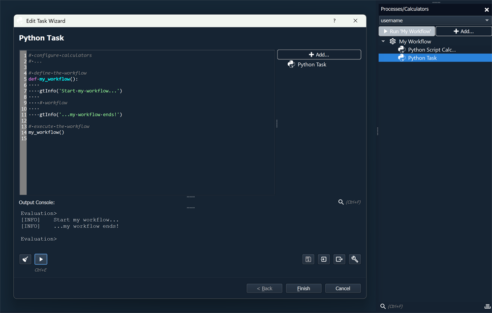 Python Tasks configuration dialog