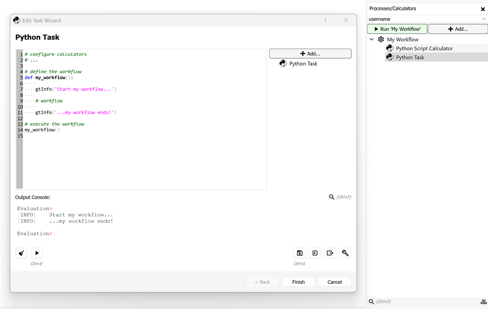 Python Tasks configuration dialog