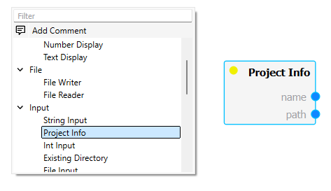 Scene Menu displaying all available nodes