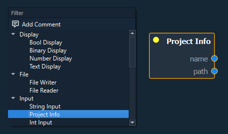 Scene Menu displaying all available nodes
